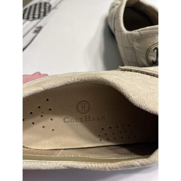 Cole Haan Tan Quilted Suede Gold Metallic Leather Accents Slip On Sneakers Shoes - Picture 9 of 15